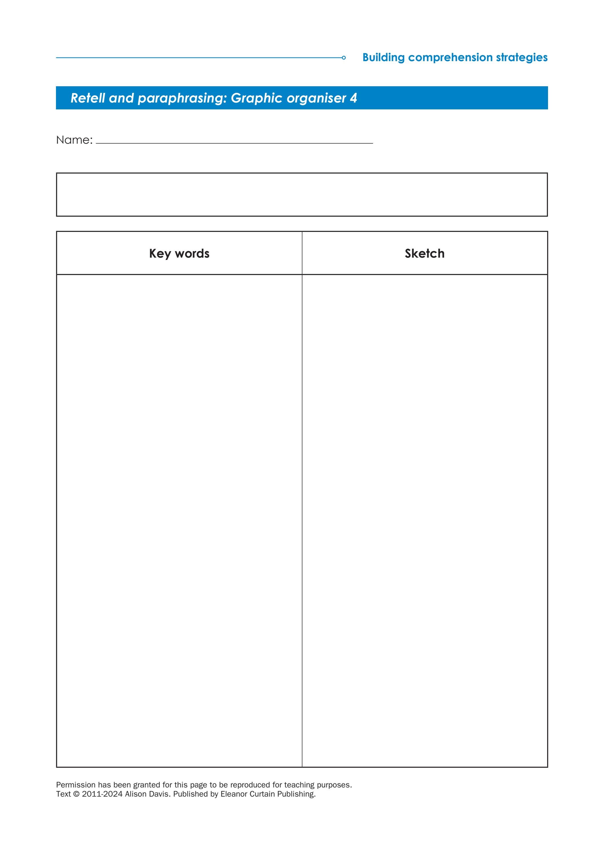 Ch 8.9. Retell and paraphrasing - Graphic Organiser 4 by Eleanor ...