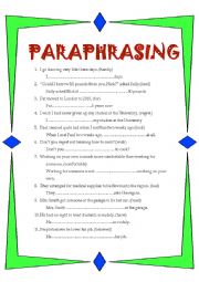 Paraphrasing Pre FCE - ESL worksheet by Claudia Tournier
