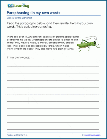 Paraphrasing worksheets | Worsheets library