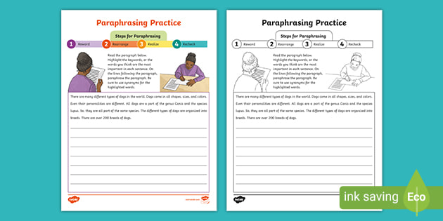 paraphrasing worksheet for 3rd grade