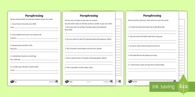 paraphrasing worksheet for middle school