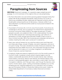 Paraphrasing Worksheets