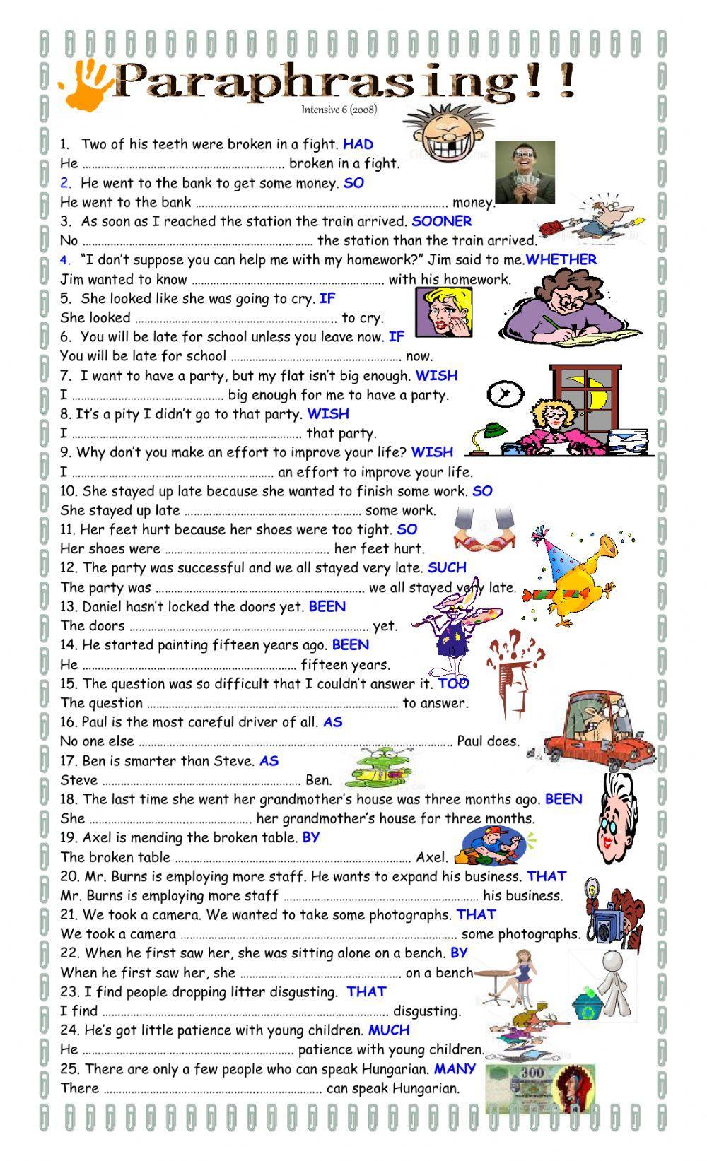 Paraphrasing worksheet  