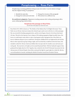 Paraphrasing: Rosa Parks | Worksheet 
