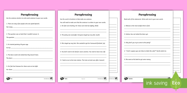 Paraphrasing Set 3 Differentiated Worksheets (teacher made)