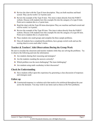 Math parcc a1 lesson 11 investigate type 1 2 3 items | PDF