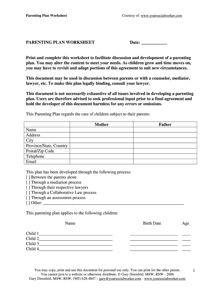 Parenting plan worksheet: Fill out &  sign online | DocHub