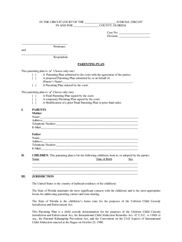 parenting plan worksheet