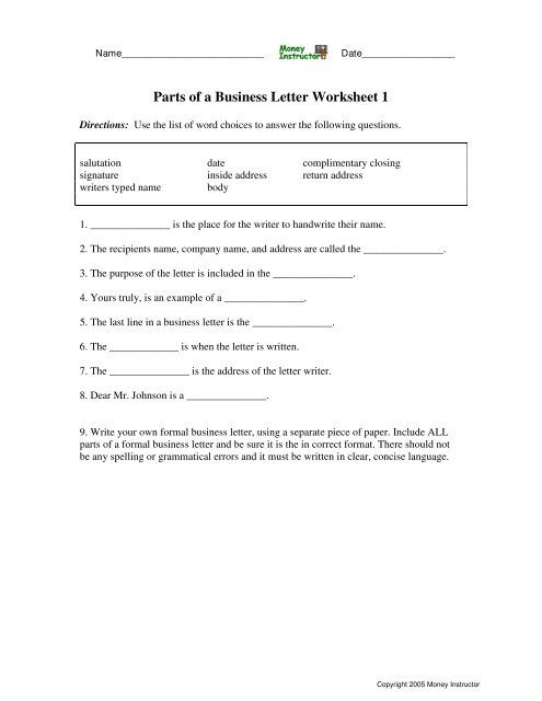 part of a letter worksheet