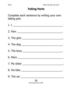 part of a sentence worksheet