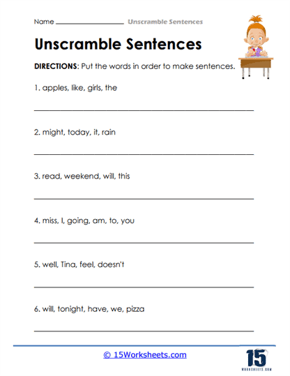 part of a sentence worksheet