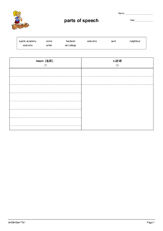 part of speech worksheet for middle school