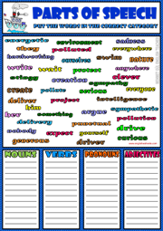 Parts of Speech ESL Printable Worksheets and Exercises
