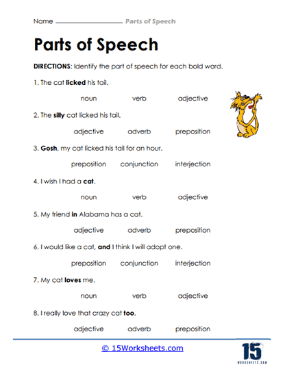 part of speech worksheet