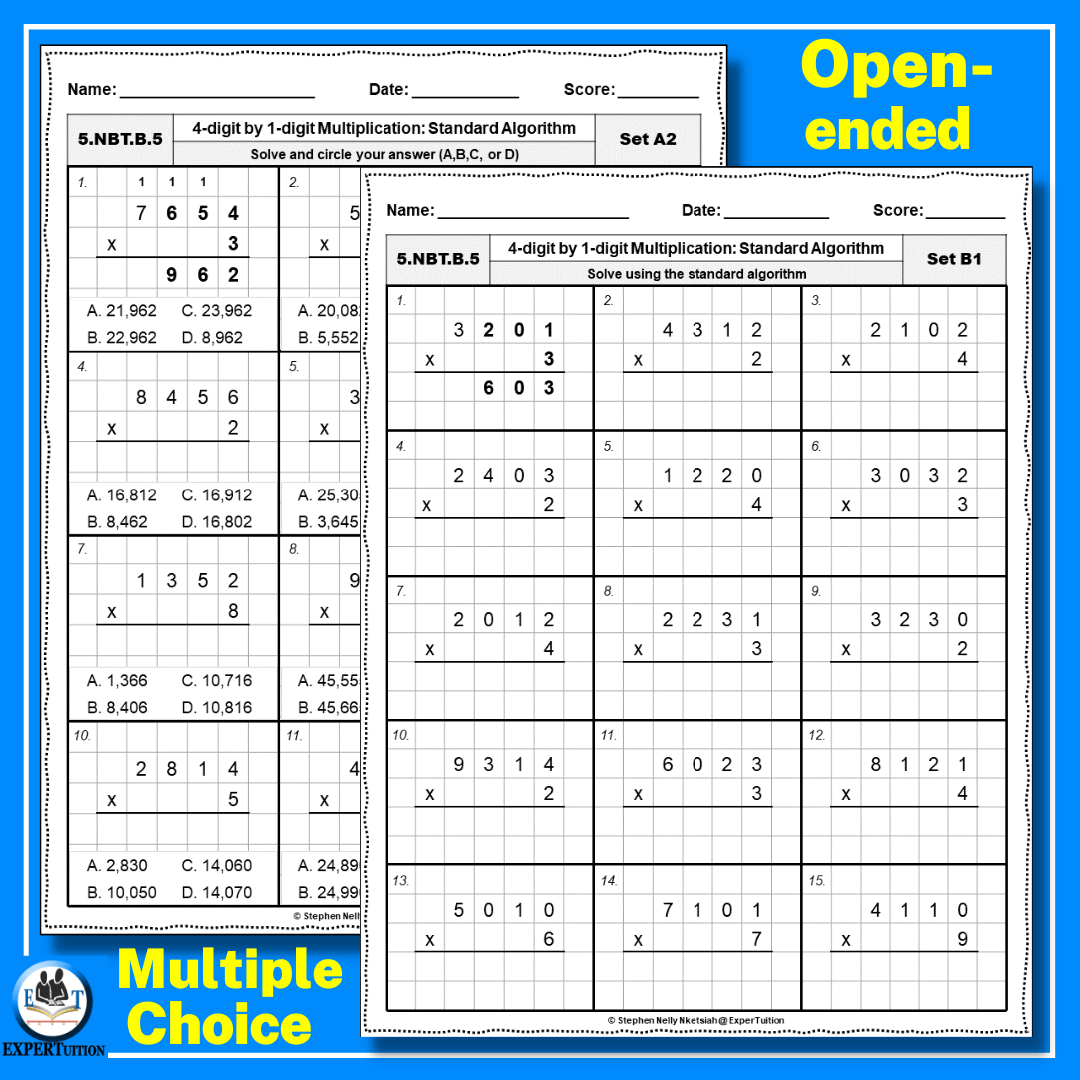 Box Method Multiplication Worksheet