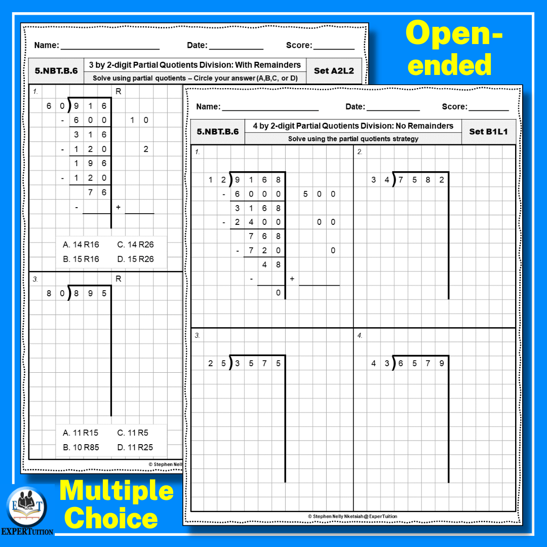partial products division worksheet