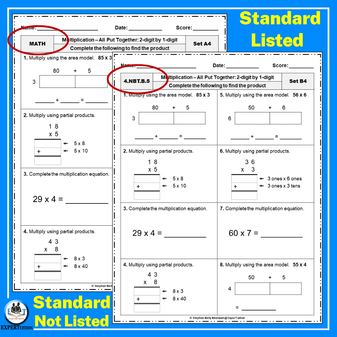 2 Digit by 1 Digit Multiplication Assessment Worksheets - ExperTuition