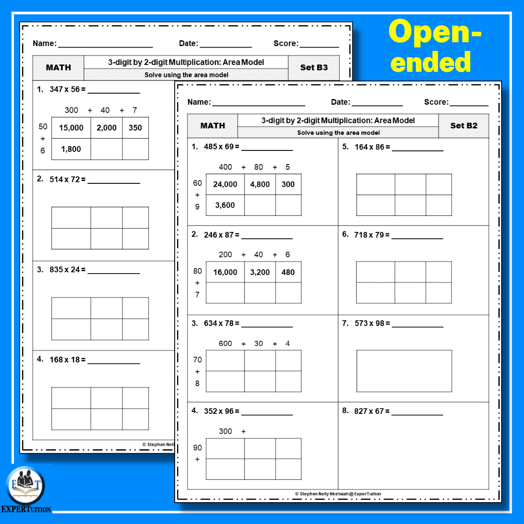 partial products multiplication 4th grade worksheet