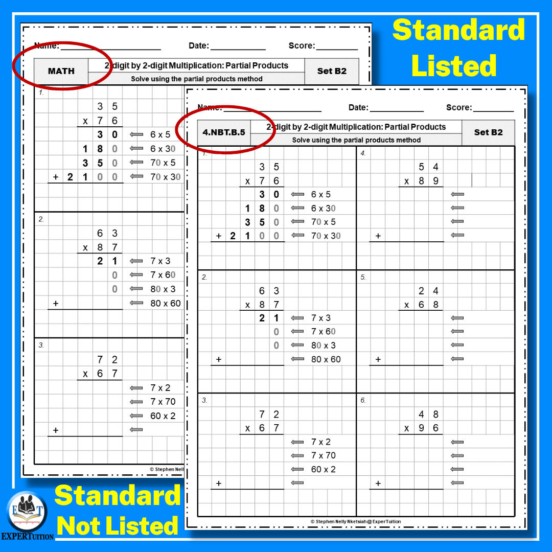 2 Digit by 2 Digit Partial Products Multiplication Worksheets ...