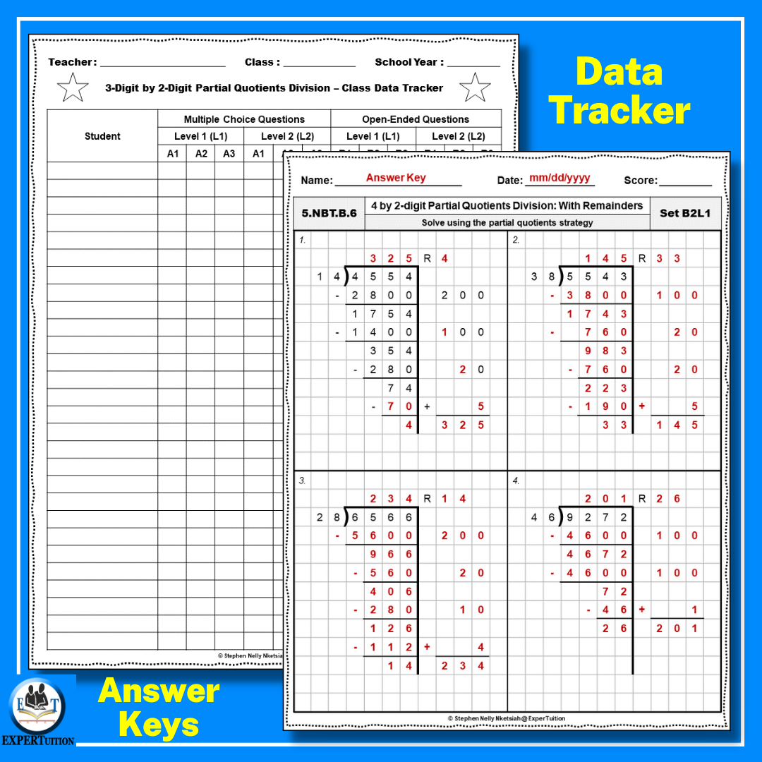 2 Digit Divisors Partial Quotients Division Worksheets Bundle ...