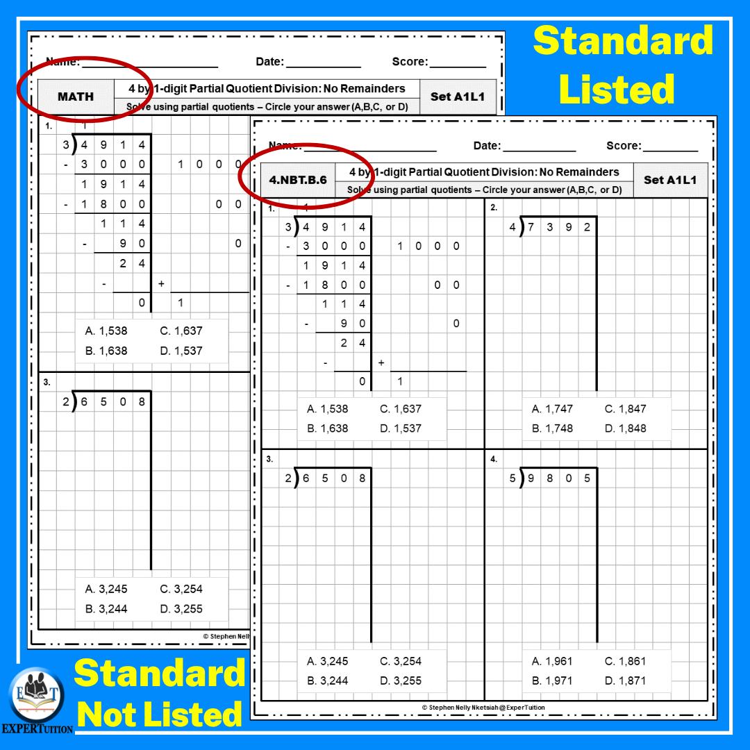 Partial Quotients Division With and Without Remainders Practice Worksheets  Bundle