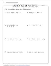 Partial Sum of the Series Worksheets
