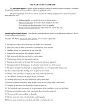 The Participial Phrase Worksheet for 6th - 8th Grade | Lesson Planet