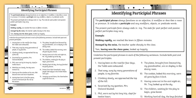 participial phrases worksheet