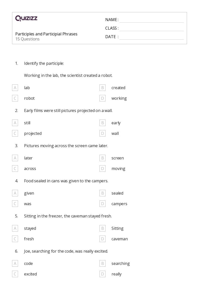50+ Participles worksheets for 5th Year on Quizizz | Free &  Printable