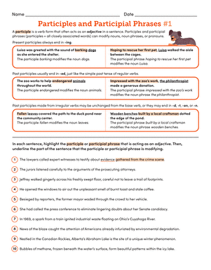 participial phrases worksheet