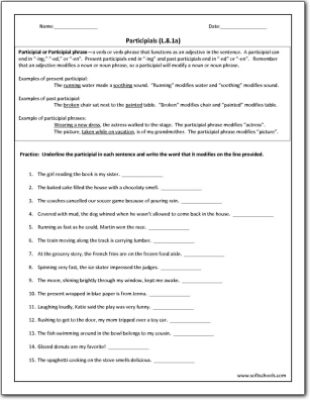 participle and participial phrases worksheet