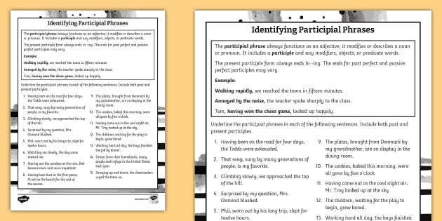 participle and participial phrases worksheet