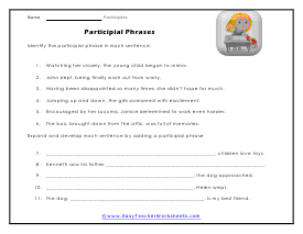 participle and participial phrases worksheet