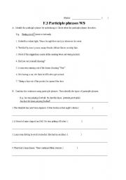 English worksheets: Participle phrase WS with answers