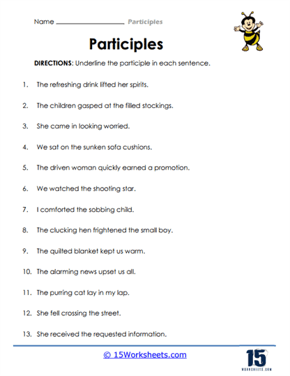 participles worksheet with answers