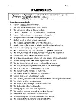 Present &  Past Participles - Worksheet &  Answer Key