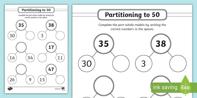 ? Partitioning to 50 Worksheet (teacher made) - Twinkl