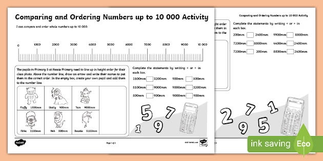 partitioning and ordering numbers worksheet