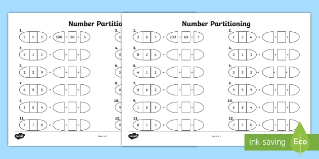 partitioning and ordering numbers worksheet