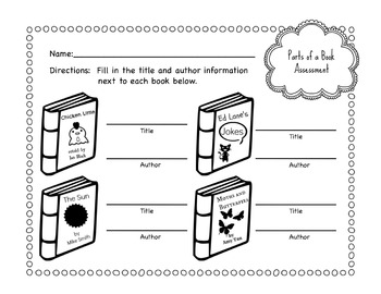 parts of a book worksheet 1st grade