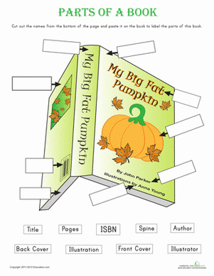 parts of a book worksheet kindergarten