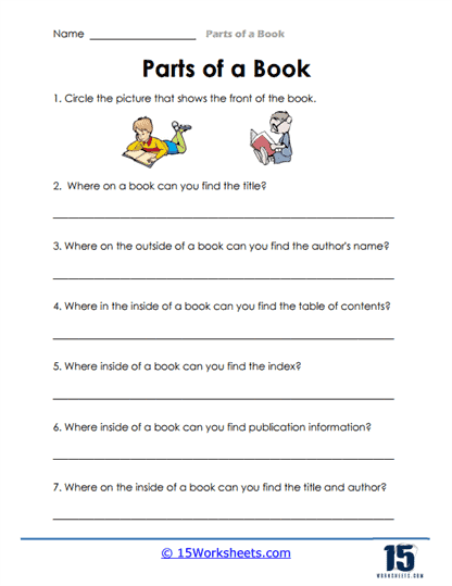 parts of a book worksheet