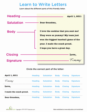 parts of a business letter worksheet 1 answers