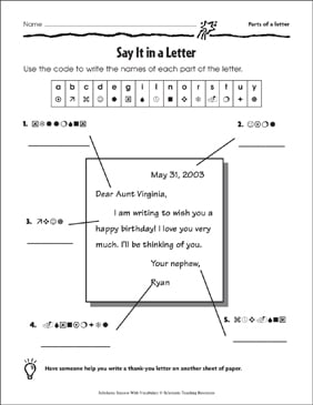 parts of a business letter worksheet 1 answers