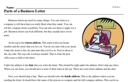 parts of a business letter worksheet