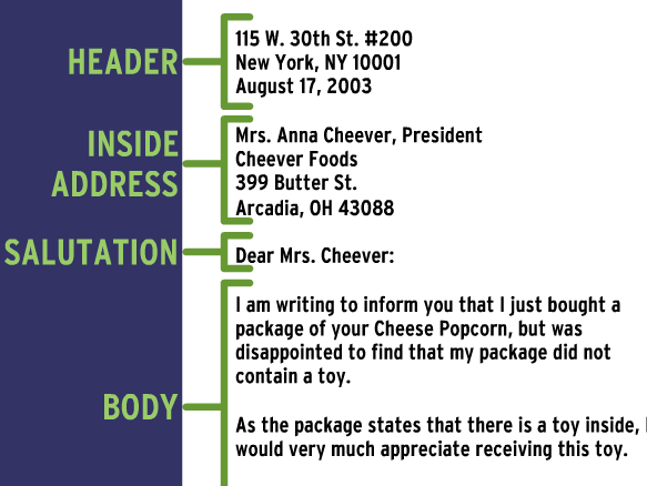 parts of a business letter worksheet