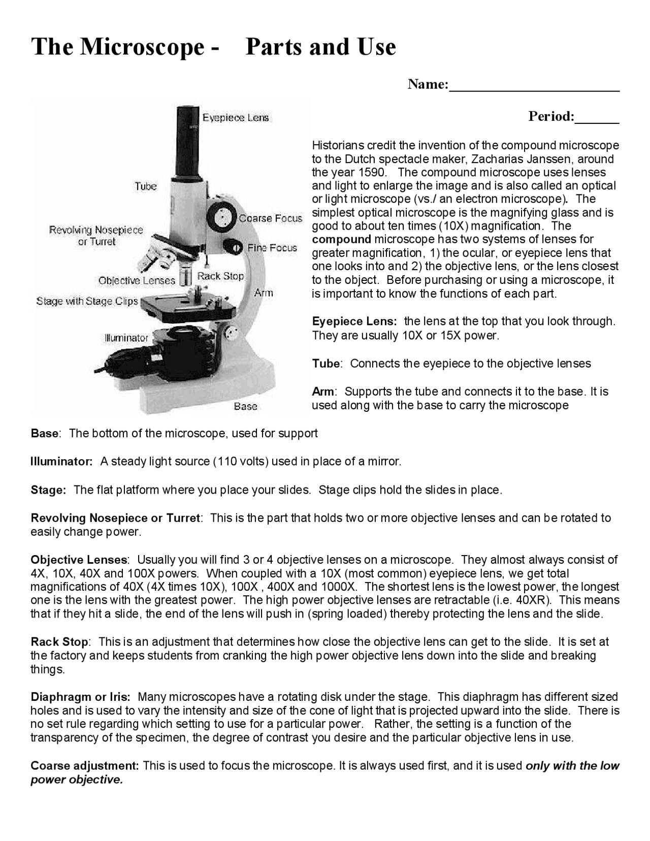 Free Parts Of A Compound Microscope Worksheet Download Free Parts Of A 