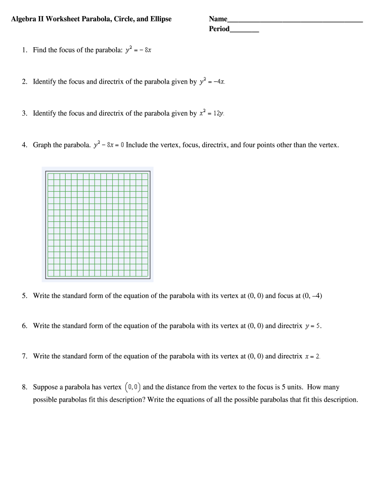 Identifying Parts Of A Parabola Worksheet Answer Key - Fill Online ...