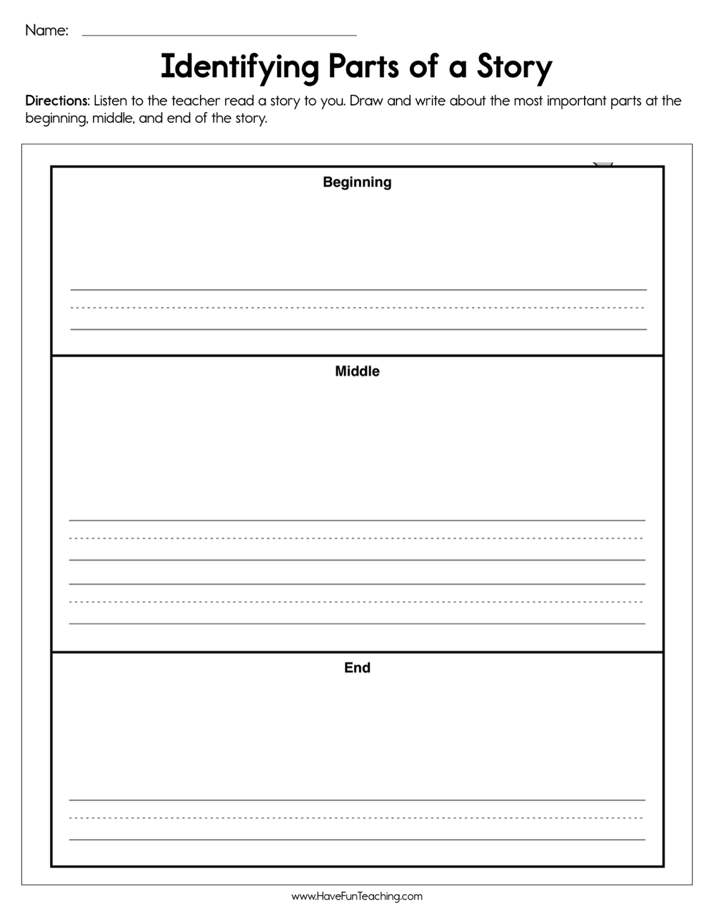 Identifying Parts of a Story Worksheet  