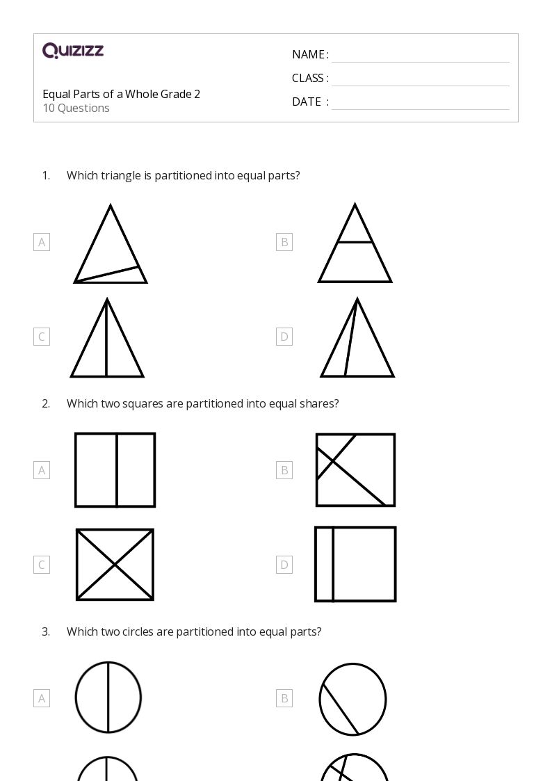 parts of a whole worksheet for 2nd grade